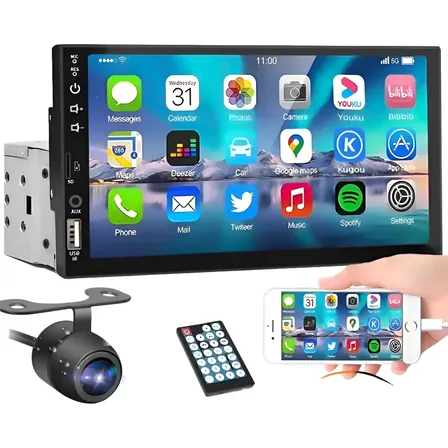 Central Multimídia Mp5 Universal Tela 7' P Touch + Câmera Ré Kit Multimidia 1 Din Com Câmera De Ré