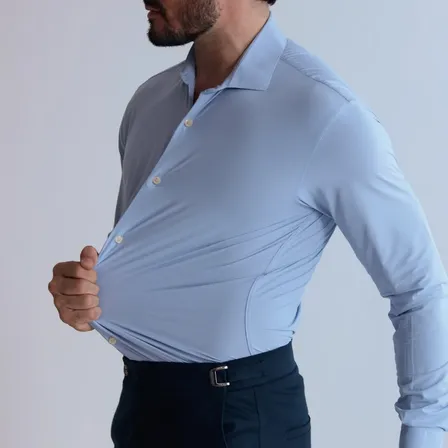 Camisa Social Masculina Leggera Tecnológica Slim Manga Longa Azul Lisa G