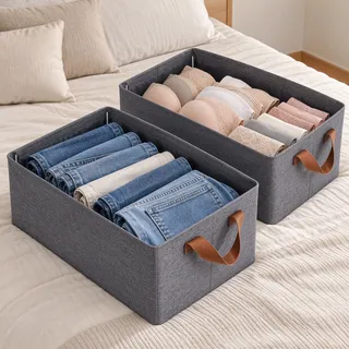 Kit 2 Caixas Dobráveis Com Alça Para Roupas Íntimas Cinza