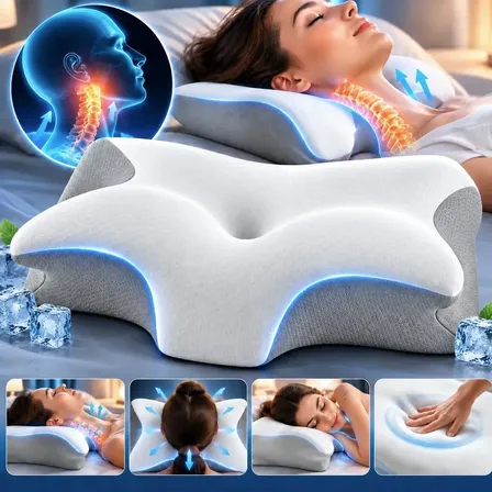 Travesseiro Ortopédico Cervical Borboleta Ergonômico 60x36cm Branco E Cinza