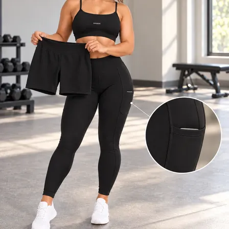 Trijunto Fitness Feminino Top Shorts Legging 3 Peças 2 Looks Preto Gg
