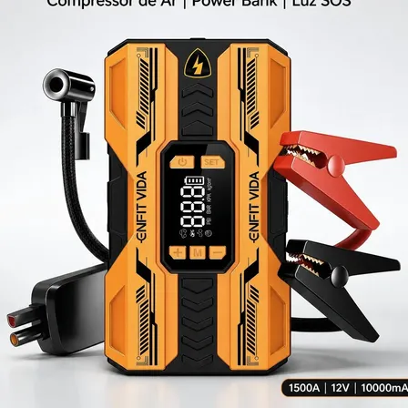 Auxiliar Partida Veicular 12v Compressor Ar 1500a Power Bank