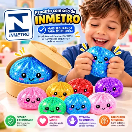 Brinquedo Squishy Antiestresse Glitter Sensorial Macio Fofo Cores Sortidas