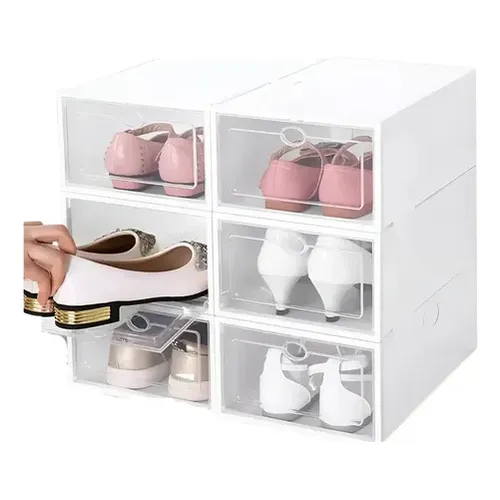 Kit 10 Caixa Organizadora Sapato Tênis Sapateira Empilhável Branco