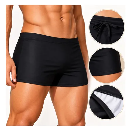 Sunga Boxer Masculina Forrada Com Ajuste Cordão Adulto Praia Preto Liso G