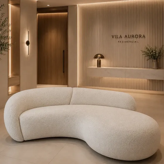 Sofá 3 Lugares Orgânico Curvo 210 Cm Bouclé Premium Zah