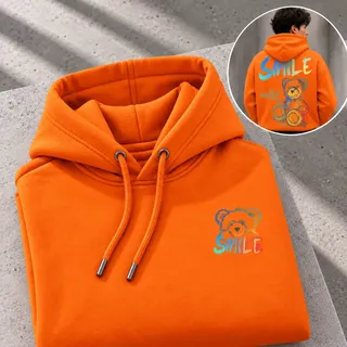 Moletom Smile Bear Unissex Canguru Premium Inverno P Laranja