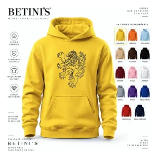 Moletom Canguru Leão Heráldico Premium De Inverno Gg Amarelo