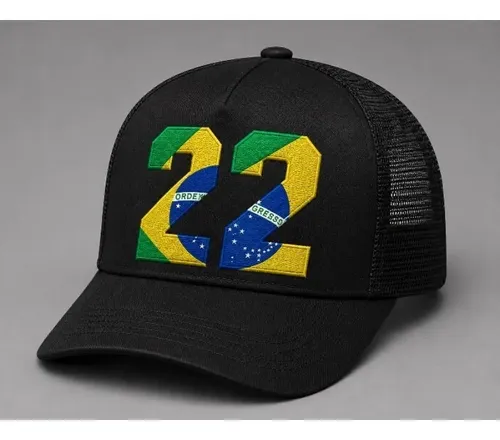 Boné Telinha Trucker 22 Estampa Brasil Dtf Unissex Preto Un