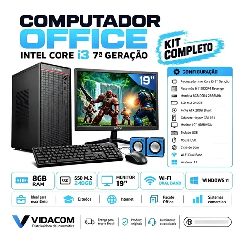 Computador Completo I3 7a Geração 8gb Ssd 240gb Monitor 19 240 Gb 32 Gb Intel Hd Graphics 630