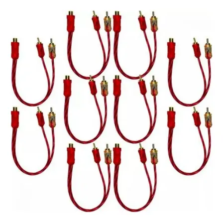 10 Cabos Rca 2 Machos Para Som Automotivo Injetado Vermelho