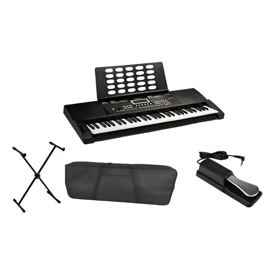 Kit Teclado Revas Kb-330 + Capa + Fonte + Suporte + Sustain 127/220v Preto