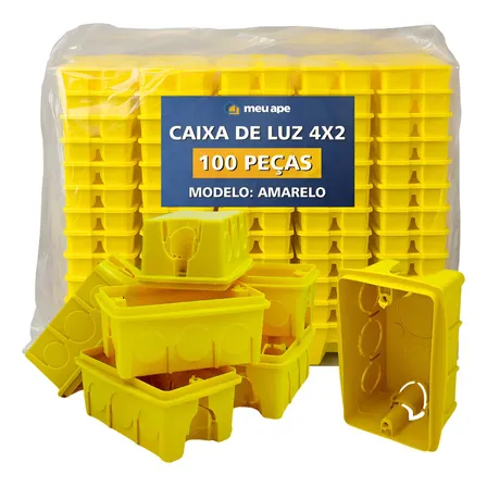 100 Caixa De Luz 4x2 P/ Tomada Interruptor Embutir Amarelo