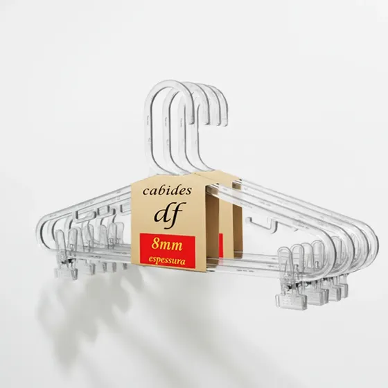 Kit 50 Cabides Adulto Cristal Acrílico Com Presilhas