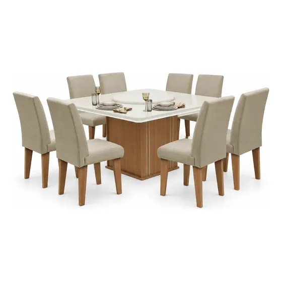 Conjunto Mesa Cedro Off Tampo Giratório 8 Cadeiras Amsterdã