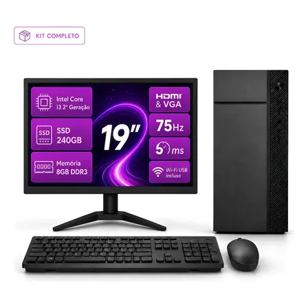 Computador Completo Intel I3 8gb Ssd256gb Monitor 19 + Wifi 240 Gb 8 Gb Processador Com Vídeo Integrado