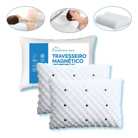 Kit 2 Travesseiro Magnético Ortopédico Macio Soft Alto 20 Cm