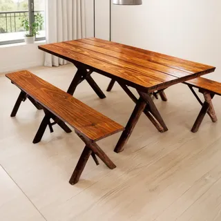 Mesa Churrasco Rustica De Madeira Com 2 Bancos 2 Metros