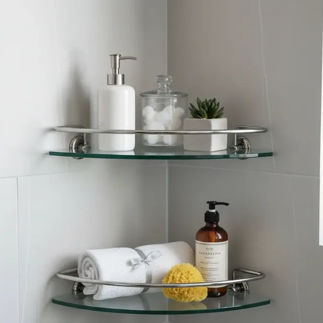 Kit Porta Shampoo Prateleira Banheiro 2pçs Vidro Cantoneira