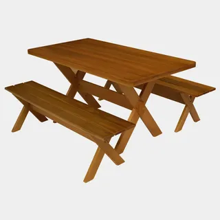 Conjunto Mesa Rústica Com Bancos Madeira Churrasco 2,50m Cerejeira