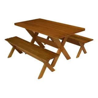 Conjunto Mesa Rústica Com Bancos Madeira Churrasco 2,00m Cerejeira