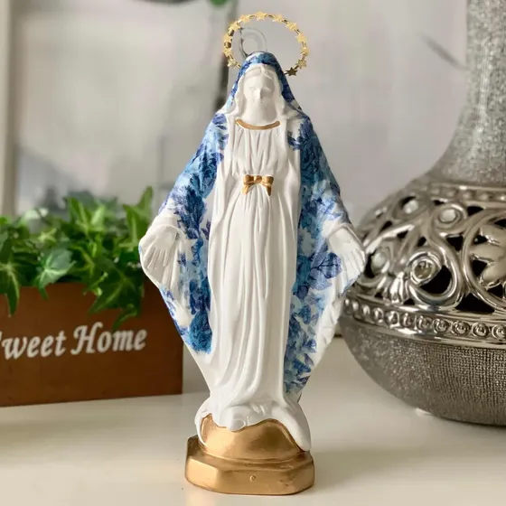Nossa Senhora Das Graças 20cm Manto Flor Resplendor Dourado