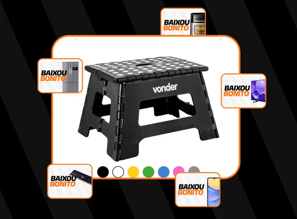 Banqueta Plástica Dobrável Vonder 22cm Até 150kg Multiuso Preto