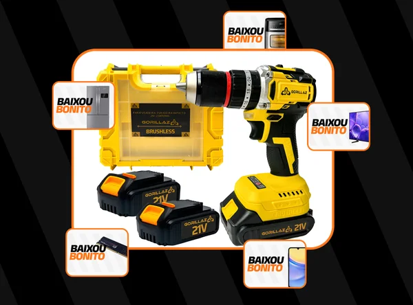 Furadeira Parafusadeira Impacto Sem Fio 2 Baterias Brushless 3/8" 10mm Gorillaz GPB-100 Com Maleta