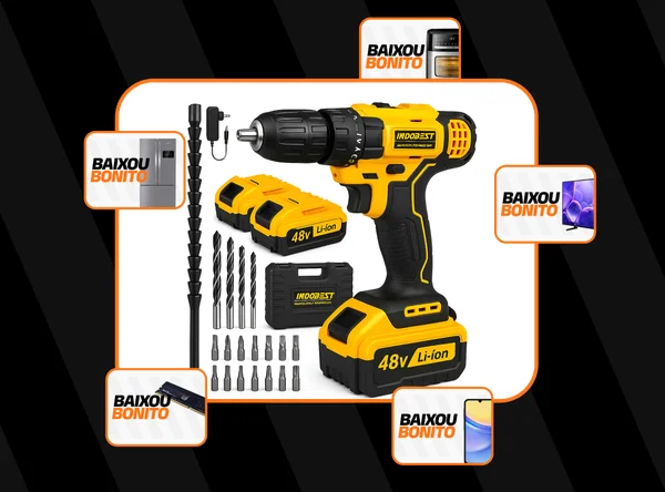 Parafusadeira Furadeira Sem Fio 48 2 Baterias 340w C/brocas Preto 127/220v