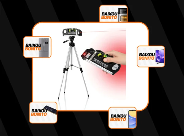 Kit Nível Laser Profissional Nivelador De Mão Esquadro Rotativo Portátil 3 Direções Com Nível De Bolha Alcance De 10 Metros Bateria Tripé Telescópico Universal Com Cabeça 360º E 3 Seções Ajustáveis