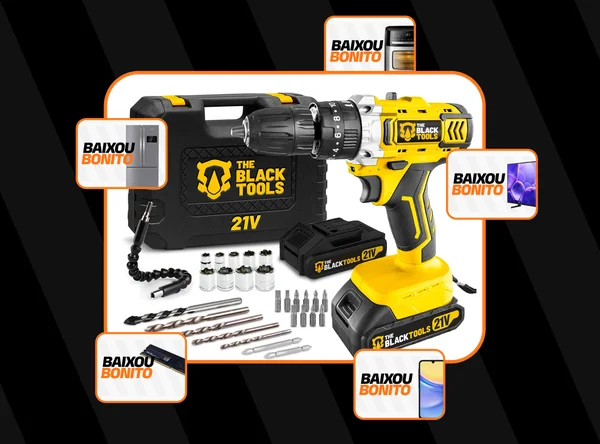 Furadeira E Parafusadeira De Impacto 2 Baterias 2000mah 21v 3/8 Tb-21pkx The Black Tools Com Maleta E Acessorios