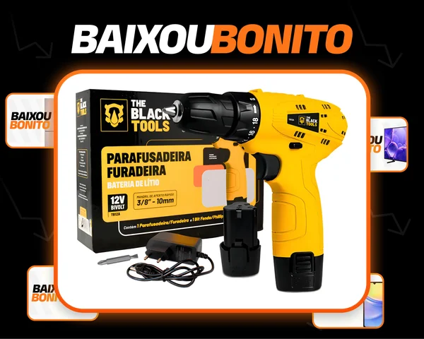 Parafusadeira Furadeira Sem Fio De 10mm 3/8 Tb-12a 1 Bateria Lítio 12v The Black Tools cor Amarelo