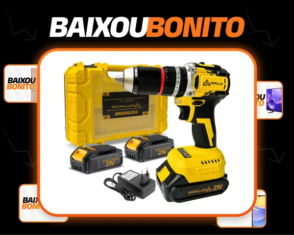 Parafusadeira Furadeira Impacto 1/2 Brushless 21v 2 Baterias Amarelo 127/220v