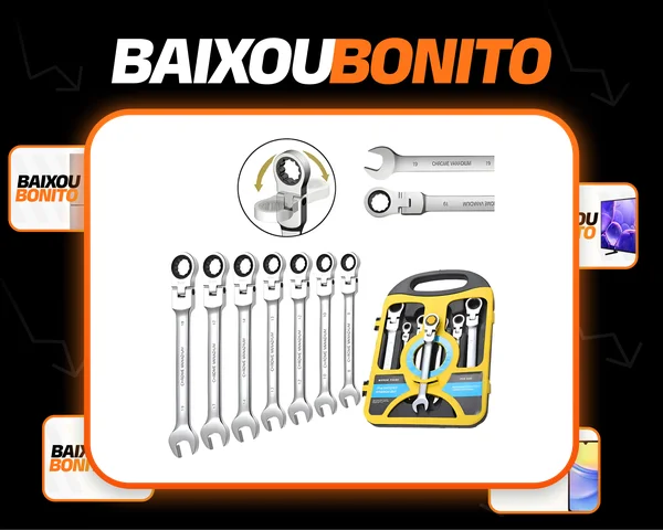 Chave Combinada Catraca Jogo Chaves 7pcs Cabeça Móvel 8-19mm Prateado