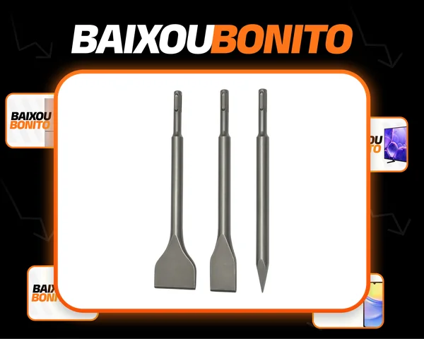 Klm Kit Sds Plus Martelete Ponteiro E Talhadeiras Jogo 3 Peças 20mm E 40mm Compatível Com Todas As Marcas