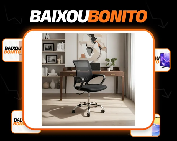 Cadeira de Escritório Pctop Office Fit 1001 9050 Ergonômica Preta com Estofado de Mesh y Tecido