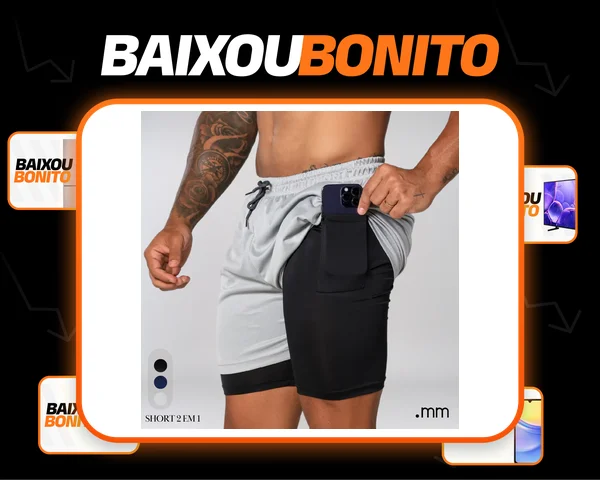 Bermuda Dupla Masculina Compreensão 2 Em 1 Short Esporte
