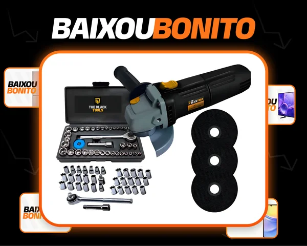 Esmerilhadeira Lixadeira Angular Profissional 4.1/2 Com Acessórios Jogo De Soquetes E Discos The Black Tools