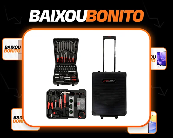 Maleta De Ferramentas C/ Rodas Alça 187 Peças Chaves Catraca Preto