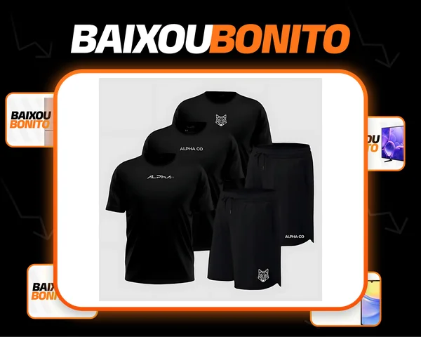 Kit 5 Peças All Black Dry 3 Camisetas E 2 Bermudas Alpha