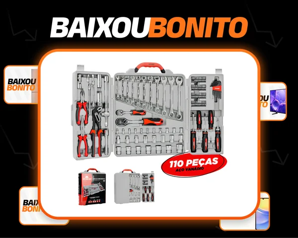 Kit Jogo De Ferramenta Maleta 110 Peças Soquete Chave Worker Cor Cinza