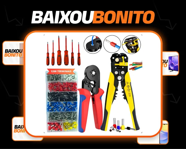 Alicate Crimpar Prensa Terminal Decapador Fios 1200 Terminais Ilhós Tubular Chaves Isoladas Cietec