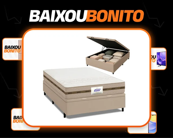 Cama Box Baú Casal Colchão Gazin Molas Flora Bege 138x188x61cm