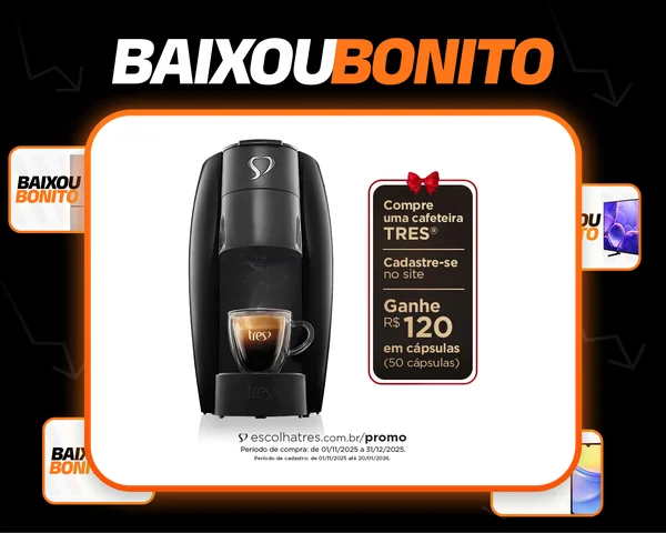 Tres Corações Cafeteira Elétrica Lov Basic de Espressos e Multibebidas Automática Cor Preto Brilhante