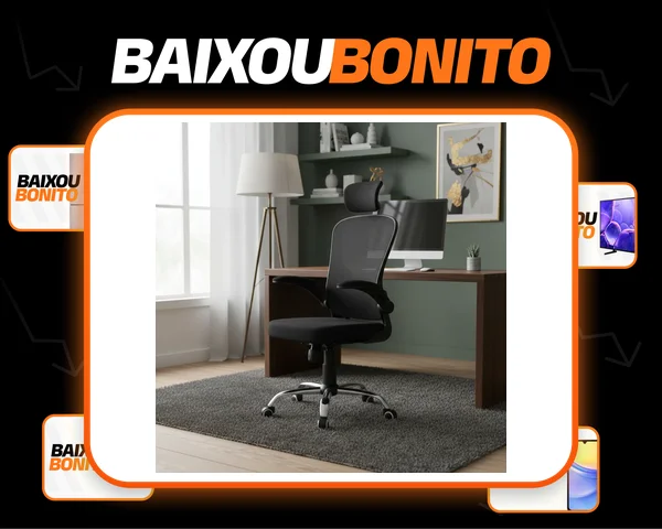 Cadeira De Escritório Ergonômica Giratória B100 Boston Preta Com Estofado Mesh Com Ajuste Lombar Luvinco