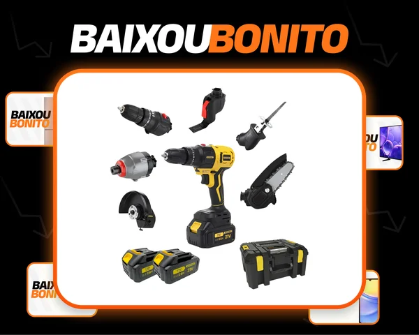 Kit 6 Em 1 Furadeira Parafusadeira Motoserra Multifuncional Cor Amarelo Frequência 50/60 Hz