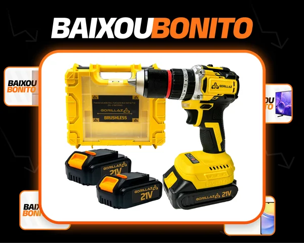 Parafusadeira Furadeira Impacto 21v Com Maleta E 2 Baterias Amarelo 127/220v