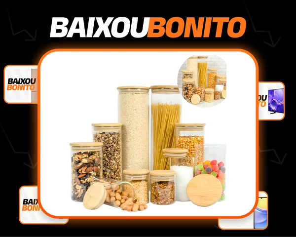 Kit 10 Pote Vidro Hermético Tampa De Bambu Redondo Cozinha