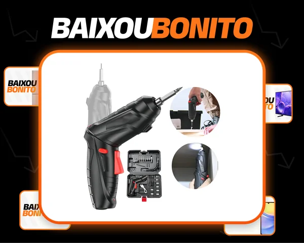 POLARES MINIT7 Mini Parafusadeira Furadeira Elétrica 2 Em 1 Maleta 45 Peças Polares Cor Preto