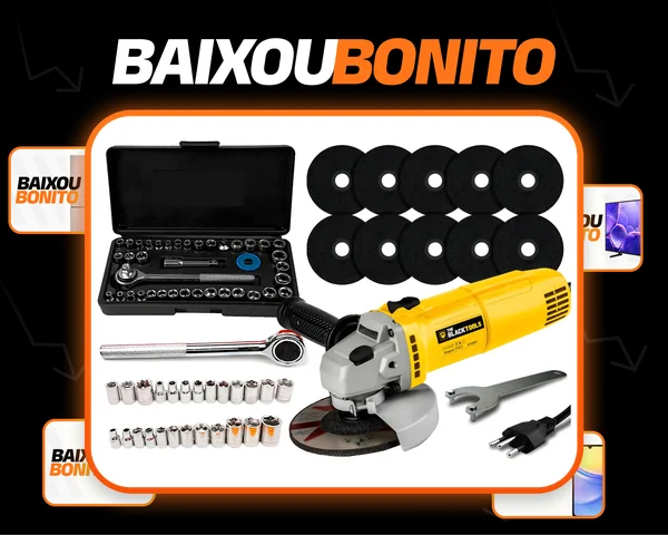 Esmerilhadeira Lixadeira Angular 4.1/2 780W 11000 Rpm E Discos De Corte + Jogo De Chave Catraca 40 Peças The Black Tools
